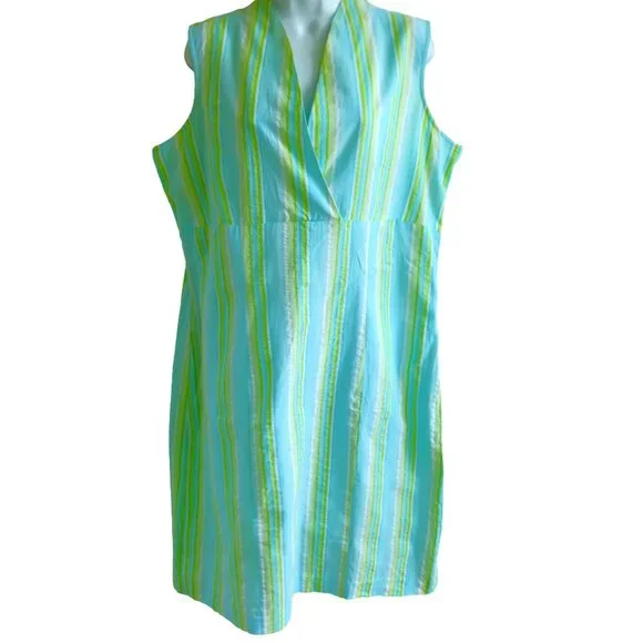 J. Peterman | Dresses | J Peterson Blue Green Seersucker Summer Dress  Surplice Sleeveless Stripe Cotton | Poshmark